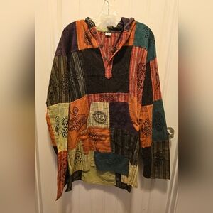 Nepal Bohemian Patchwork Hoodie NWOT